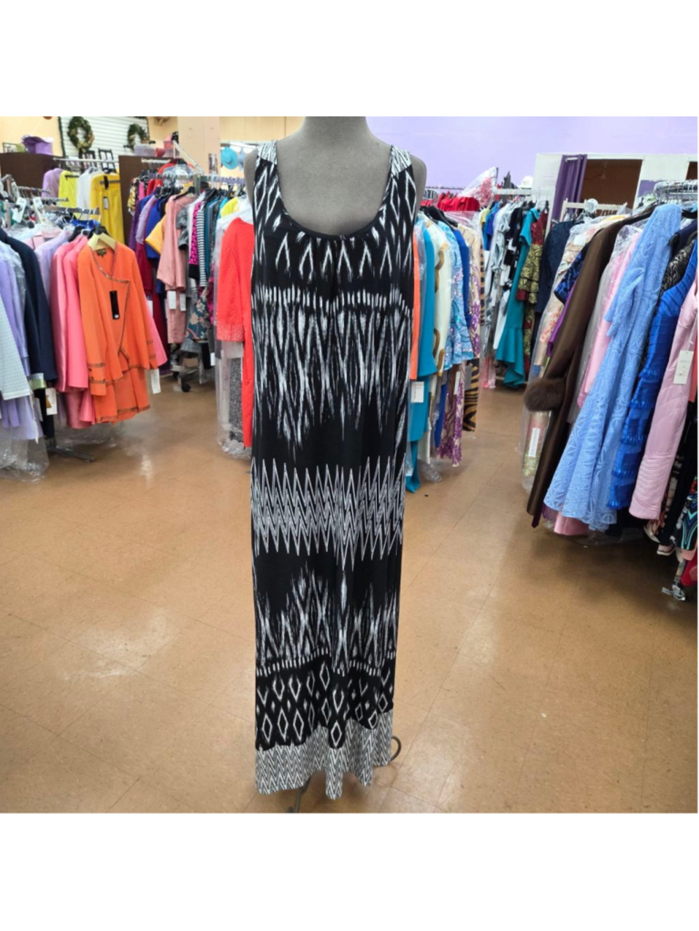 Emma & Michele Black White Ikat Print Maxi Dress XL - Picture 3 of 8